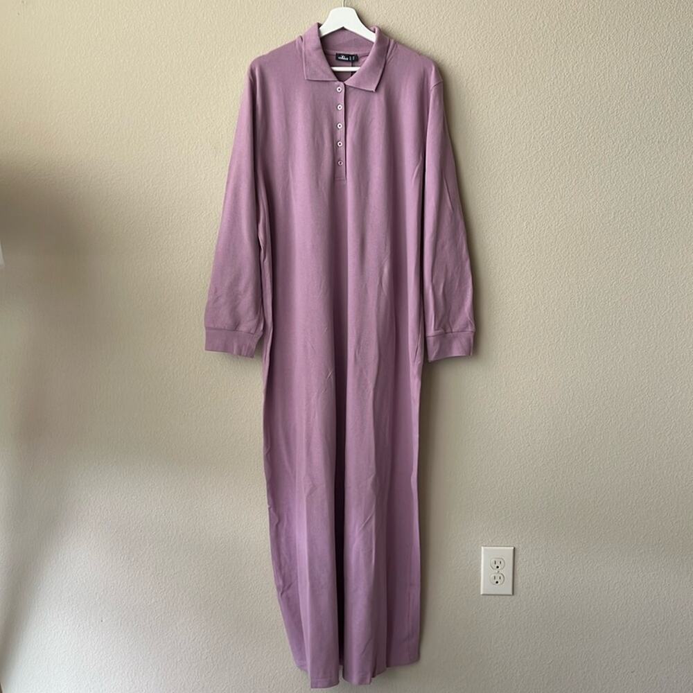 NWT Alia %100 COTTON Plus Size Long Sleeve Polo Dress in Purple/Lilac